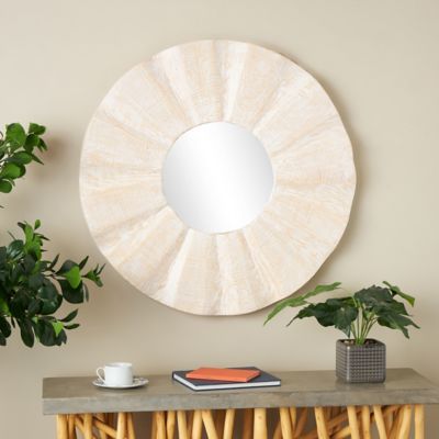 Harper & Willow Teak Wood Handmade Large Abstract Room Wall Mirror with Carved Abstract Patterns