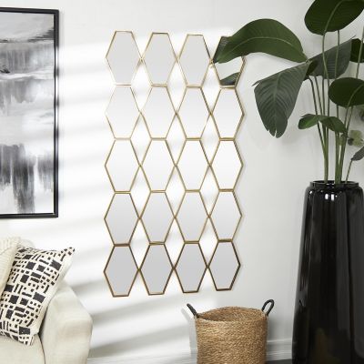Harper & Willow Metal Hexagon Panel Geometric Room Wall Mirror