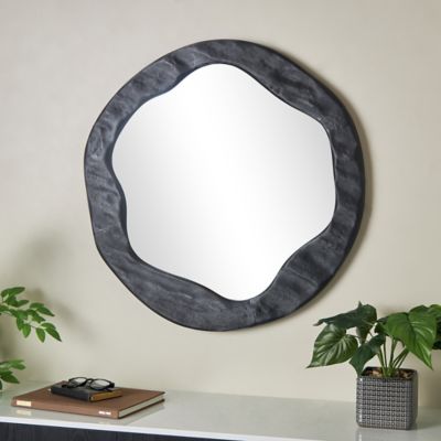 Harper & Willow Round Velvet Wavy Abstract Room Wall Mirror
