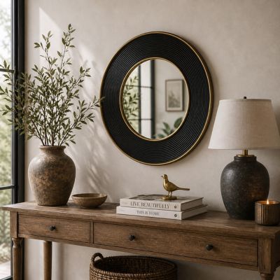 Harper & Willow Metal Ribbed Room Wall Mirror with Gold Edges