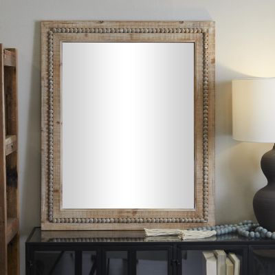 Harper & Willow Brown Wood Washed Beaded Room Wall Mirror
