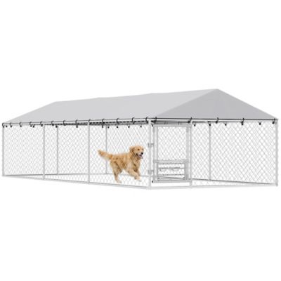Pawhut 20 x 7.5ft. Outdoor Dog Run with Waterproof UV Cover, Lockable Door & Adjustable Bowls