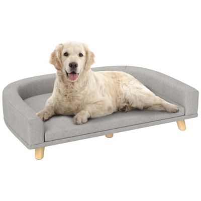 Pawhut Dog Sofa Couch, Pet Bed with Comfortable Luxury Cushion, Washable Cover, Wooden Legs, Anti-slip Mat for Large