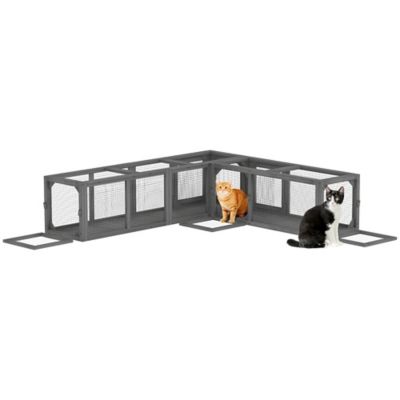Pawhut Wooden Cat Tube with Combinable Design, 8 Doors, 98 in. Cat Toys for Kitty, Puppy, Pet