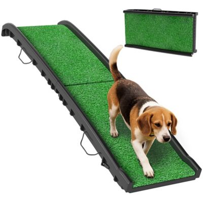 Pawhut Folding Dog Ramp for Car, Truck, SUV, 61 in. Portable Pet Ramp with Grass Surface, Non Slip with Raised