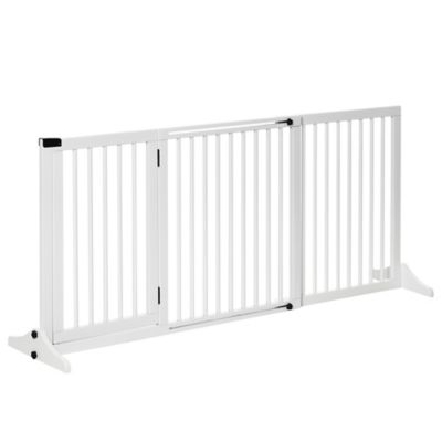 Pawhut Adjustable Wooden Pet Gate, Freestanding Dog Fence for Doorway, Hall, 3 Panels with Safety Barrier, Lockable