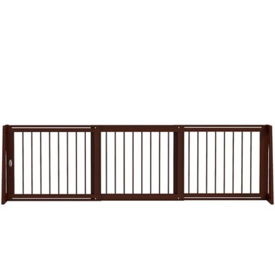 Pawhut Freestanding Pet Gate, Wooden Dog Gate with Retractable Length 28 in.-75 in., Support Feet, Non-Slip Mats