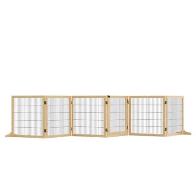 Pawhut Wooden Dog Gate, 6-Panel Foldable Dog Safety Barrier, 170 in. Freestanding Pet Gate with 2 Support Feet for House