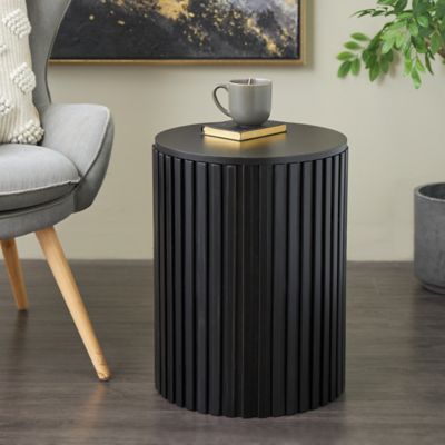 Harper & Willow Wood Handmade Ribbed Storage Side End Accent Table with Slatted Base