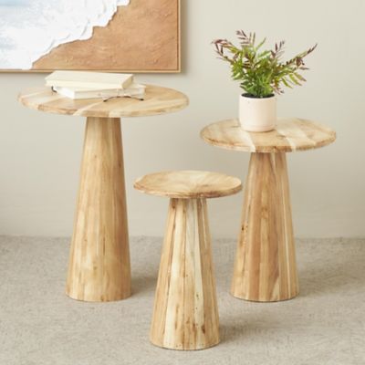 Harper & Willow Wood Side End Accent Table with Natural Wood Grains and Cone Shaped Bases