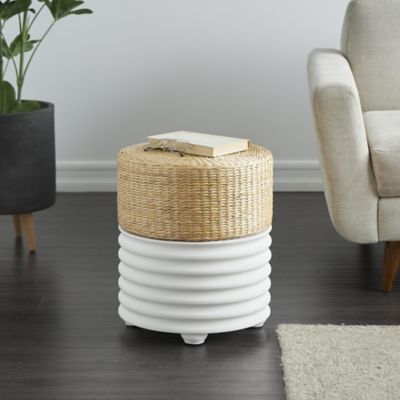 Harper & Willow Wooden Handmade Woven Two-Toned Geometric Side End Accent Table with Seagrass Top