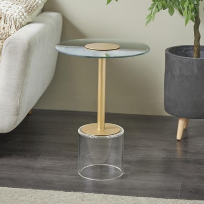 Harper & Willow Acrylic Plastic Side End Accent Table with Elevated Base and Gold Stand
