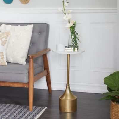 Harper & Willow Metal Side End Accent Table with White Marble Top