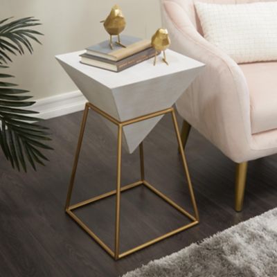 Harper & Willow Wood Inverted Pyramid Geometric Side End Accent Table with Gold Metal Frame
