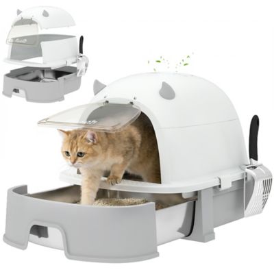 Pawhut Stainless Steel Cat Litter Box with Slide-Out Tray, Large, Easy Clean, Gray