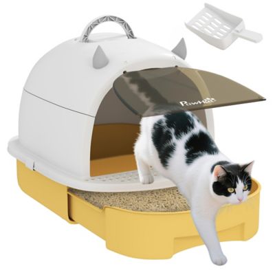 Pawhut Covered Cat Litter Box with Lid, Scoop, Carbon Filter, Odor Control, Yellow