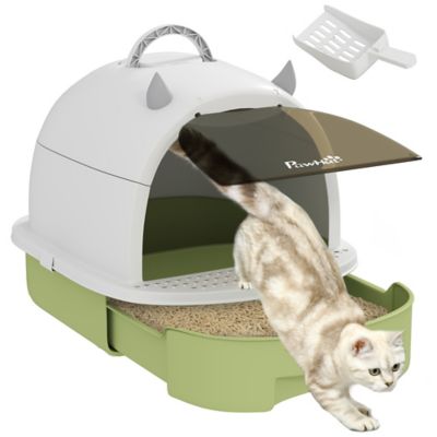 Pawhut Covered Cat Litter Box with Lid, Scoop, Carbon Filter, Odor Control, Green