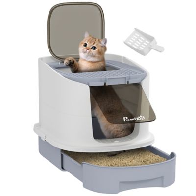 Pawhut Covered Cat Litter Box with Drawer, Scoop, Top Entry, Deodorizer Bags, Gray