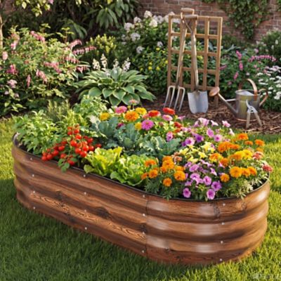 Nuu Garden Galvanized 4 x 2 x 1ft. Planter Garden Box, Oval Raised Garden Bed