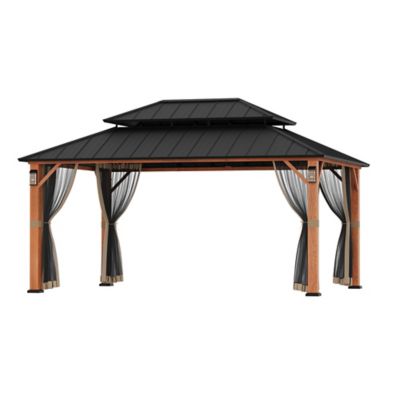 Modern Shade The Horizon 12 x 16ft. Hard Top Gazebo with Solar LED Light , Wood Looking