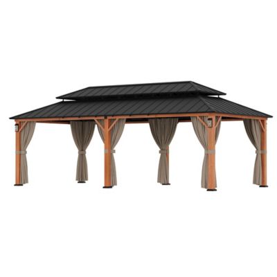 Modern Shade The Horizon 12 x 24ft. Hard Top Gazebo with Solar LED Light, Wood Looking