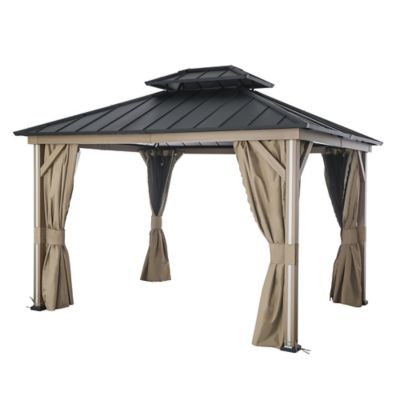 Modern Shade 10 x 12ft. Four Seasons Hard Top Gazebo with LED Lighting, Wood Looking
