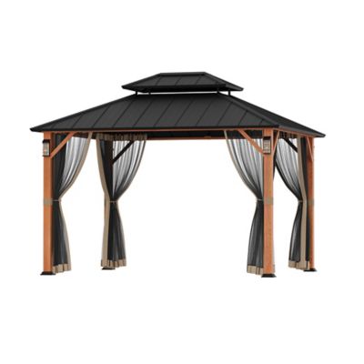 Modern Shade The Horizon 10 x 12ft. Hard Top Gazebo with Solar LED Light with MP, Wood Looking
