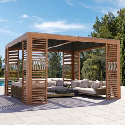 Modern Shade 3.6 x 3.6m Deluxe Louvered with 4 pc. Aluminum Ratten Bar Chair