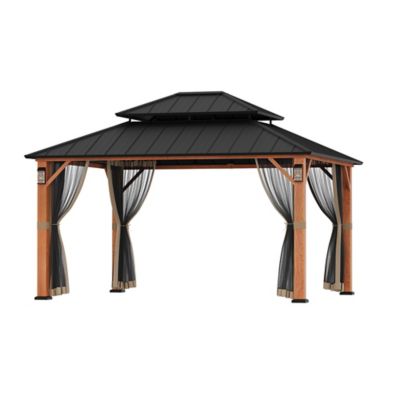 Modern Shade The Horizon 12 x 14ft. Hard Top Gazebo with Solar LED Light, Wood Looking