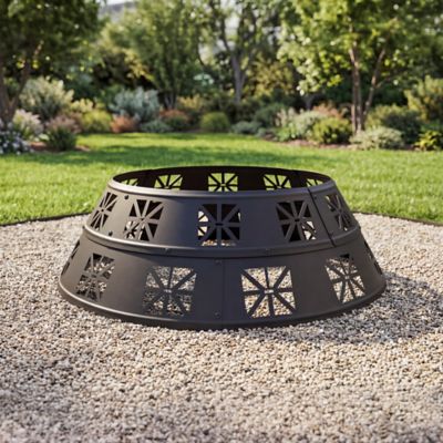 Sunjoy 36 in. Shelton Steel Fire Ring, Heavy-Duty Liner with Cutouts, Portable Powder-Coated Black for Backyard & Camping