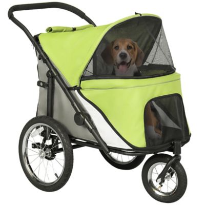 Pawhut Dog Stroller, Pet Stroller 3 Wheels with Easy One-Hand Fold, Rubber Wheels, Storage Bag, Soft Cushion, Safety