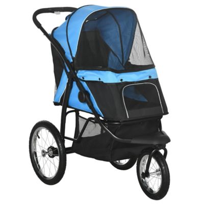 Pawhut 3 Wheels Pet Stroller, Foldable Dog Stroller with Adjustable Canopy, Safety Tether, Cushion, Storage Basket