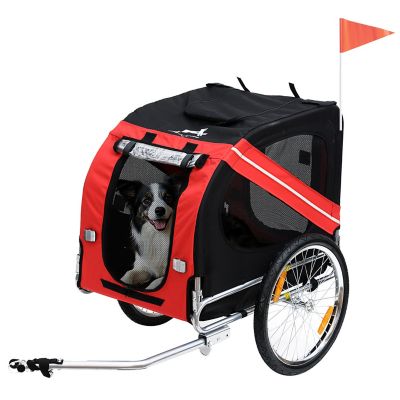 Pawhut Dog Bike Trailer, Pet Wagon Bicycle Trailer with Easy Folding Cart Frame, 20 in. Large Rubber Wheels, 3 Entrances