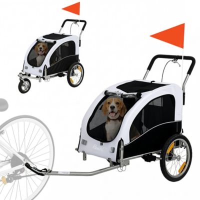 Pawhut Dog Bike Trailer, 2-in-1 Pet Stroller Cart Bicycle Carrier, Folding Cart Frame with Suspension, Universal