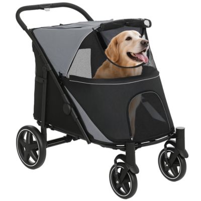 Pawhut Dog Stroller for Large Medium Small Dogs up to 66 Lbs. 23.5 in. in Body Length, One-Click Foldable Pet Cat