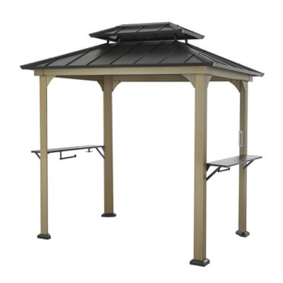 Modern Shade 6 x 8ft. Aluminum Hard Top Grill Gazebo, Wood Grain Color