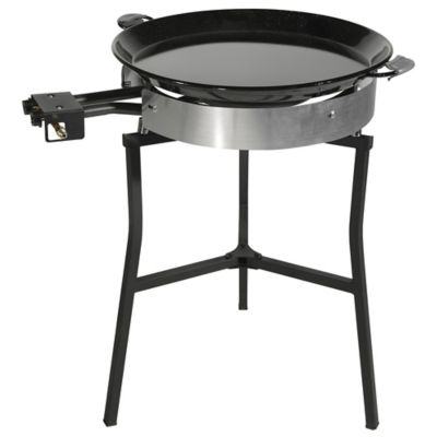 Ringg Black Series Outdoor Cooking Pro Kit with 24 in. Enameled Steel Pan, 20 in. Dual Gas Burners, and Foldable Stand