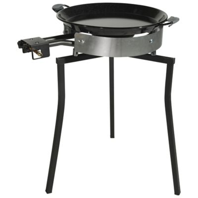 Ringg Black Series Outdoor Cooking Classic Kit with 20 in. Enameled Steel Pan, 16 in. Dual Gas Burners, and Foldable Stand