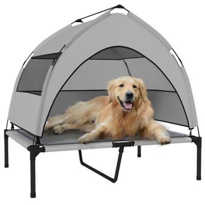 Pawhut Elevated Dog Bed with Cooling Pad, Raised Outdoor Pet Bed with Removable Canopy, Breathable Mesh, Storage Bag