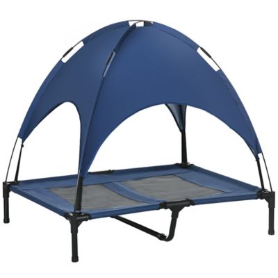 Pawhut Elevated Dog Bed with Removable Canopy, Outdoor Dog Cot with UV Protection Shade, Pet Bed for Camping