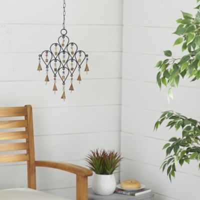 Harper & Willow Metal Bell Indoor Outdoor Windchime with Bells and Chain Ring Hanger