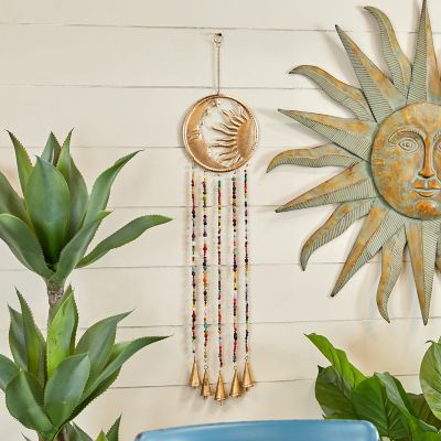 Harper & Willow Metal Handmade Sun and Moon Indoor Outdoor Windchime with Glass Beads and Bells