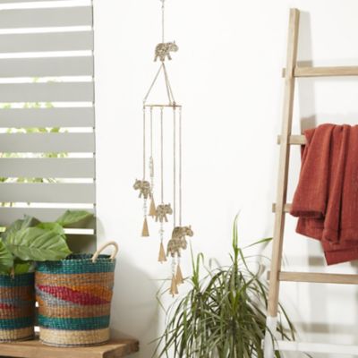 Harper & Willow Metal Handmade Embellished Elephant Indoor Outdoor Windchime with Glass Beads and Cone Bells
