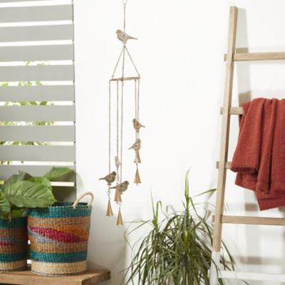 Harper & Willow Metal Handmade Embellished Bird Indoor Outdoor Windchime with Glass Beads and Cone Bells