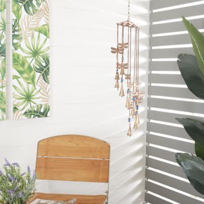 Harper & Willow Metal Dragonfly Indoor Outdoor Windchime with Glass Beads and Cone Bells