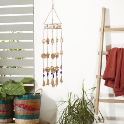 Harper & Willow Metal Handmade Sun and Star Indoor Outdoor Windchime with Glass Beads and Cone Bells