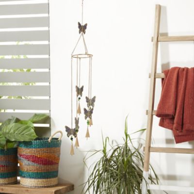 Harper & Willow Metal Handmade Embellished Butterfly Indoor Outdoor Windchime with Glass Beads and Cone Bells