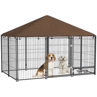 Pawhut Outside Dog Kennel, 6.9 x 4.6 x 5ft. Puppy Play Pen with Canopy, Secure Lock, Heavy Duty Welded Wire Steel