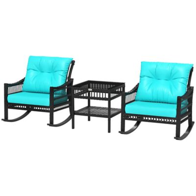 Modern Muse 3 pc. Outdoor PE Rattan Rocking Chair Set with Coffee Table, Patio Bistro Set, 2 Rocking Chairs