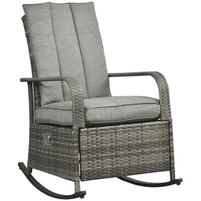 Modern Muse Outdoor PE Rattan Rocking Glider Recliner, Adjustable Patio Wicker Lounge with Footrest & Cushions, Steel, Gray